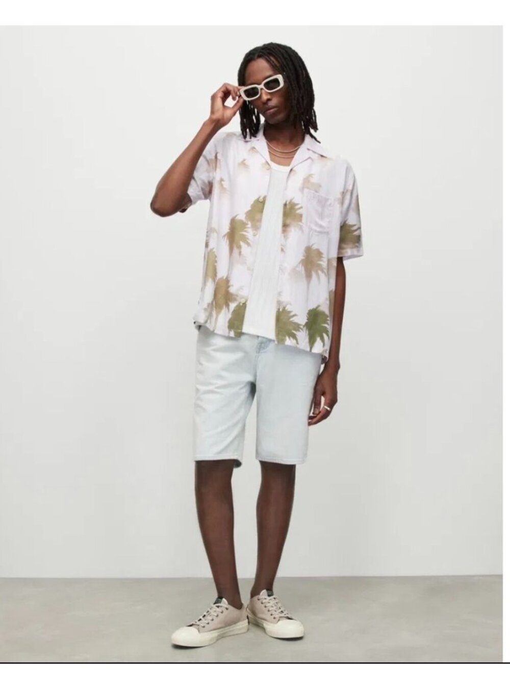 All Saints XL Palm Tree Print Button-Up Shirt Mens Relaxed Fit Short Sleeve